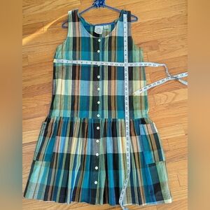 Vintage Drop Waist Sleeveless Plaid Button-Front Dress - Teal Multi